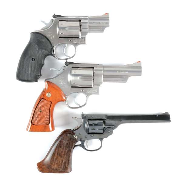 (M) LOT OF THREE: SMITH & WESSON MODEL 66-1 & 629 WITH H&R SPORTSMAN REVOLVERS.