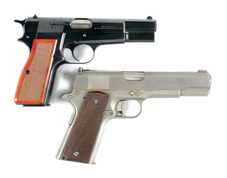 (M) LOT OF TWO: FN BROWNING HI-POWER & AMT HARDBALLER SEMI-AUTOMATIC PISTOLS.