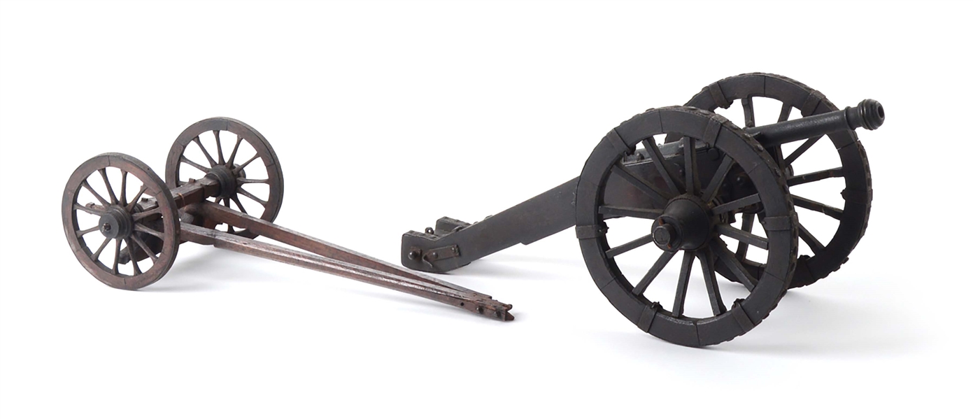 LOT OF 2: MODEL CANNON TOGETHER WITH A CAISSON. FRENCH. FIRST HALF 18TH CENTURY.