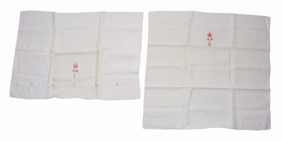 LOT OF 2: PILLOWCASES FROM KAISER WILHELM IIS ROYAL YACHT.