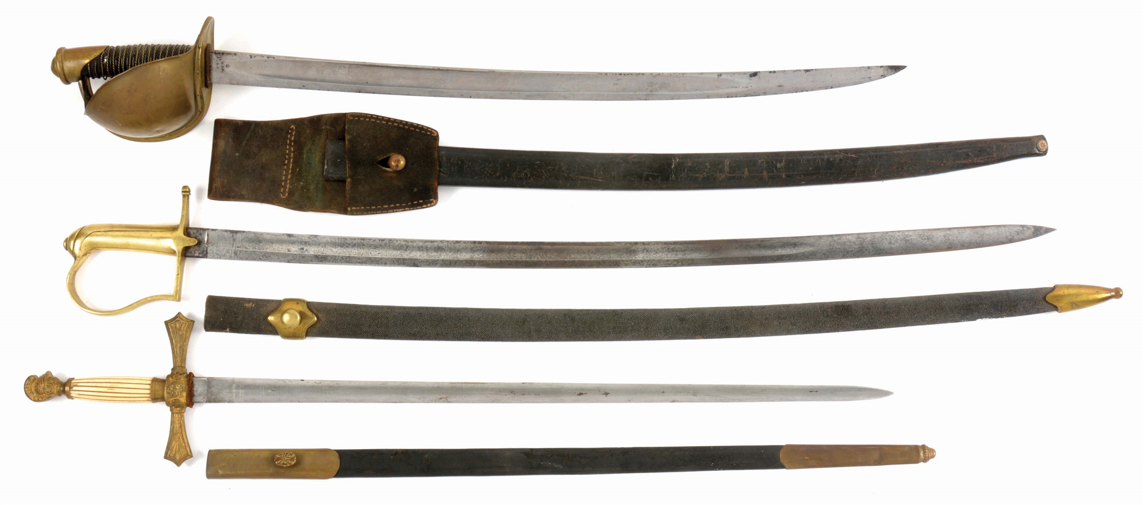 LOT OF 3: 1860 NAVAL CUTLASS AND MILITIA SWORDS.