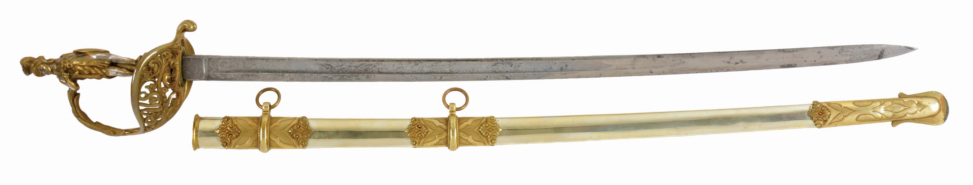 EXCELLENT STATUE HILTED MODEL 1850 OFFICERS PRESENTATION SWORD OF CAPTAIN J.T. WHITTIER.