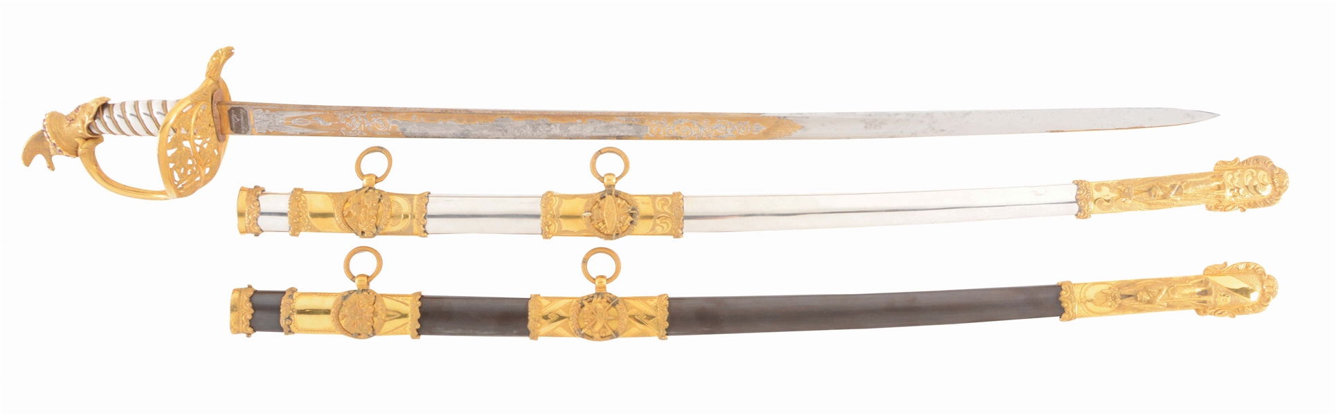 FANTASTIC CASED PRESENTATION GRADE U.S. MODEL 1850 STAFF AND FIELD OFFICERS SABER WITH TWO SCABBARDS.