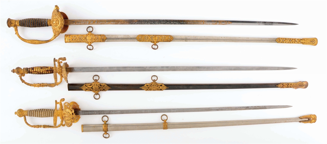 LOT OF THREE: 1872 FIELD AND STAFF OFFICERS SWORDS.