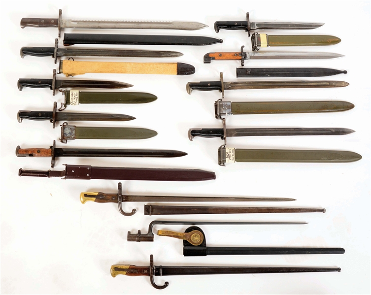 LOT OF 12: ASSORTED US AND FOREIGN BAYONETS. 