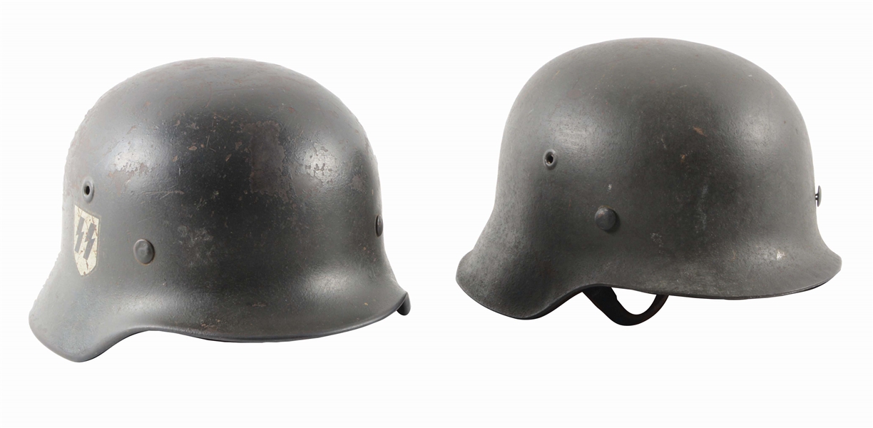 LOT OF TWO: GERMAN WWII HEER SINGLE DECAL M42 AND M40 HELMETS.
