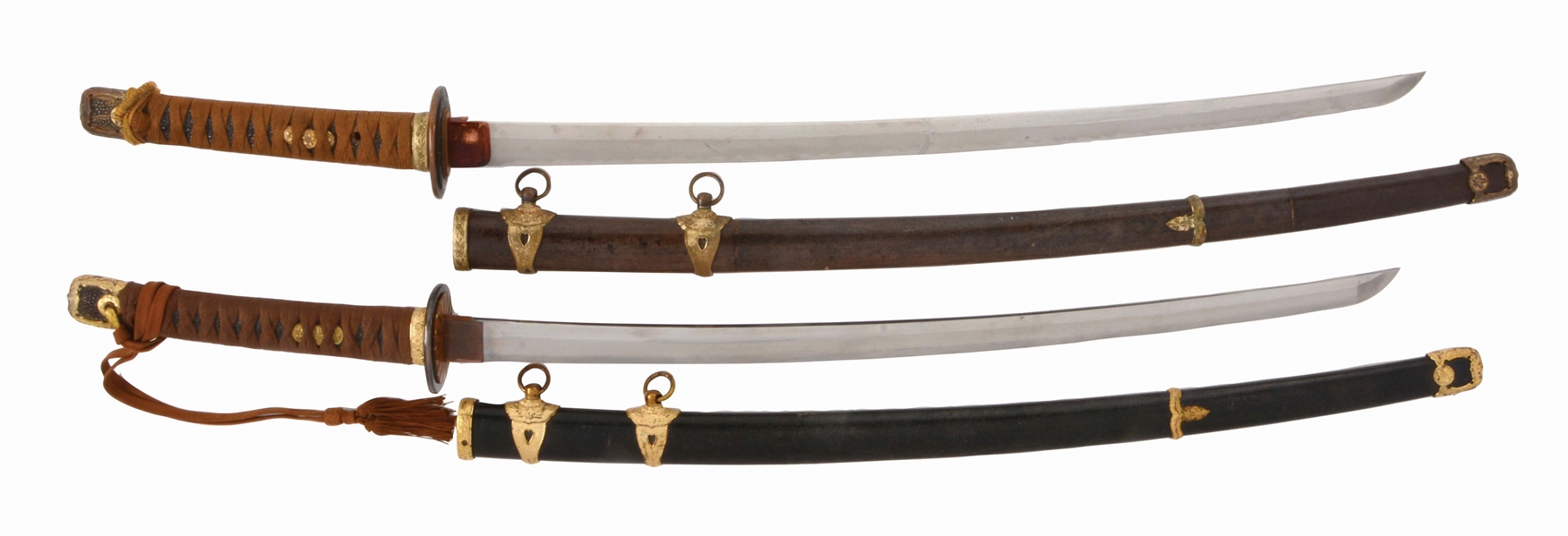 LOT OF TWO: FINE AND VERY ATTRACTIVE JAPANESE WORLD WAR II NAVAL OFFICERS SAMURAI SWORDS.
