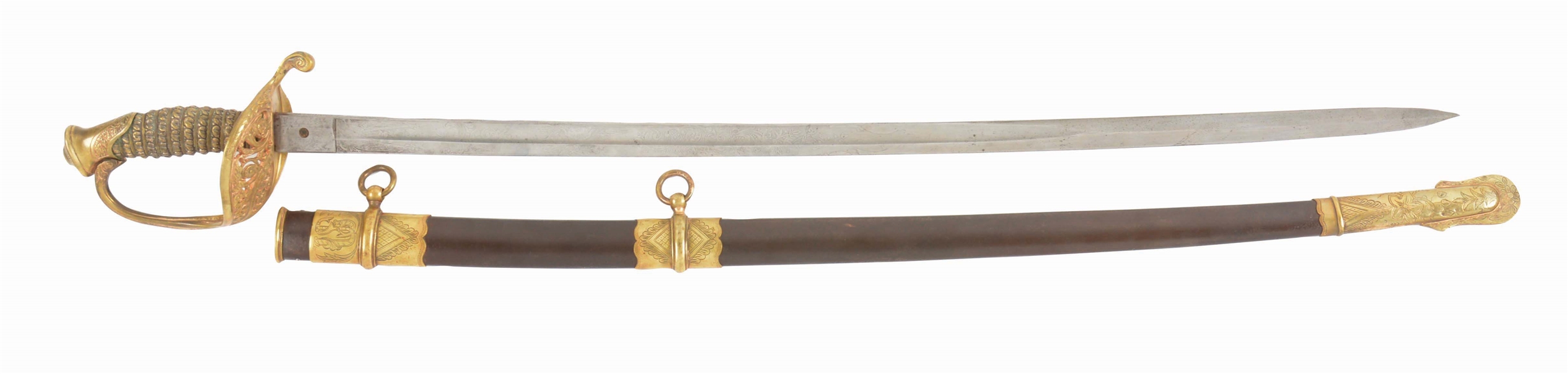 1850 FOOT OFFICER SWORD WITH METAL SCABBARD.