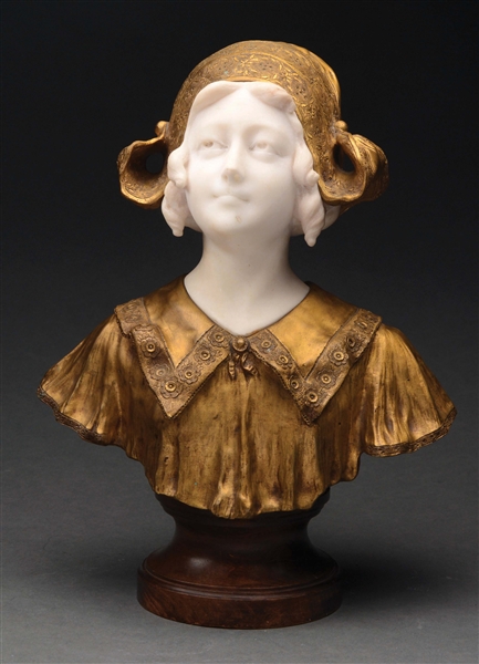 AFFORTUNATO GORY(1895-1925) BRONZE AND MARBLE BUST OF A YOUNG LADY.