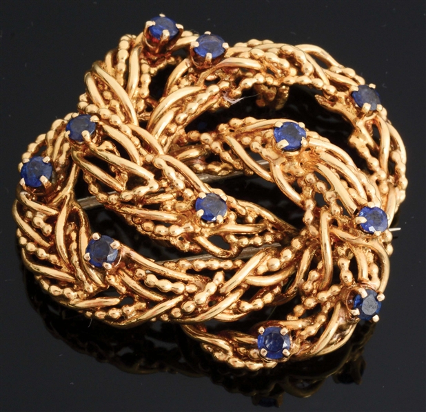 VINTAGE 18K YELLOW GOLD TIFFANY & CO. SAPPHIRE BROOCH. 