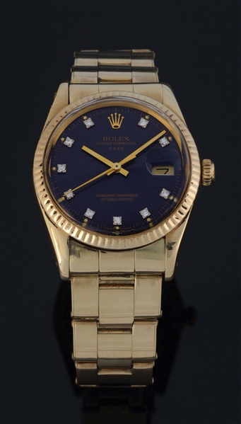 MENS ROLEX DATE 15037 IN 14K GOLD WITH DIAMOND DIAL.