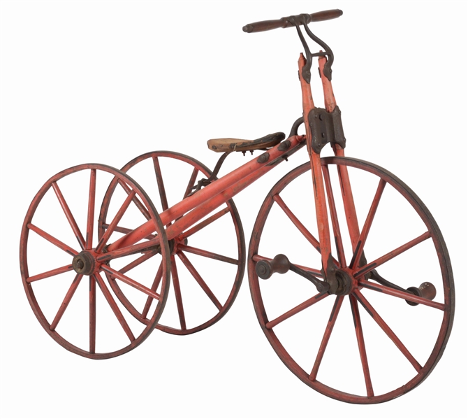 VERY EARLY RED WOODEN TRICYCLE.