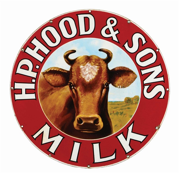 H.P. HOOD AND SONS PORCELAIN MILK SIGN.