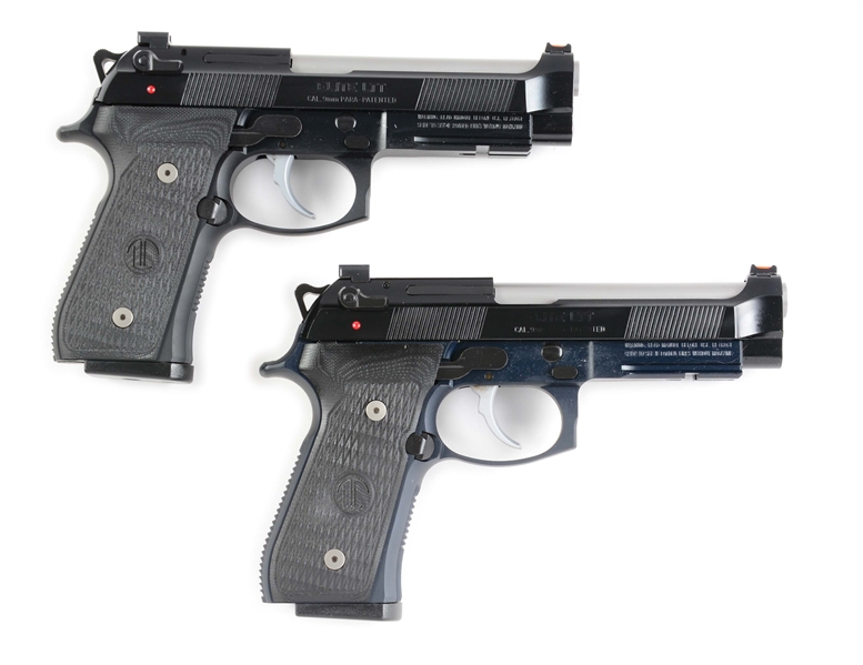 (M) LOT OF TWO: TWO LANGDON BERETTA 92 SEMI-AUTOMATIC PISTOLS WITH CASES.