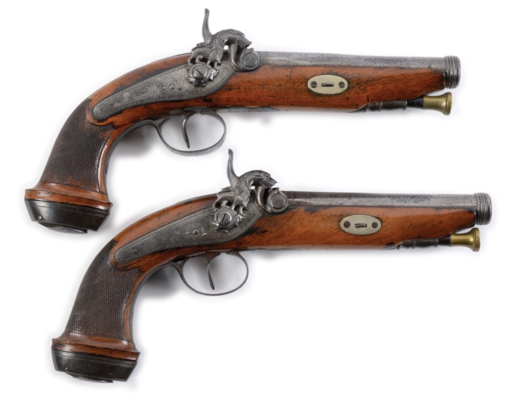 (A) FINE PAIR OF SPANISH PERCUSSION TARGET PISTOLS DATED 1853.