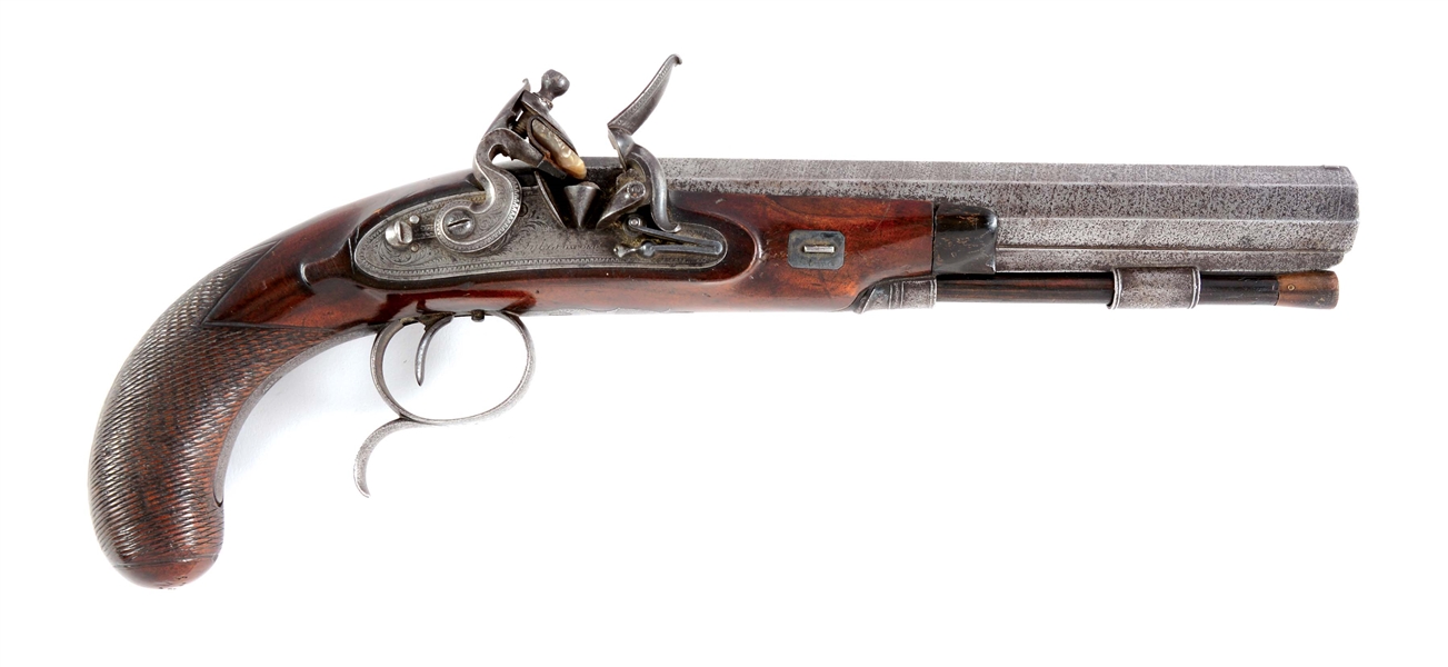 (A) GOOD AND DESIRABLE ENGLISH HEAVY FLINTLOCK DUELING PISTOL BY JAMES SYKES, OXFORD - 1809-1817.