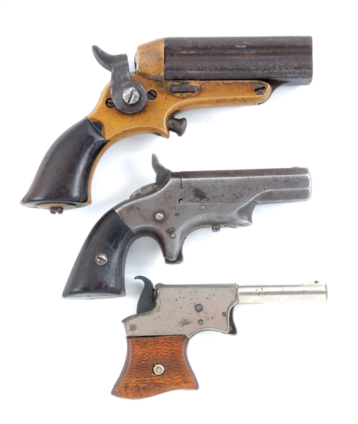 (A) LOT OF THREE: THREE ANTIQUE POCKET PISTOLS FROM STARR, BROWN, AND REMINGTON.