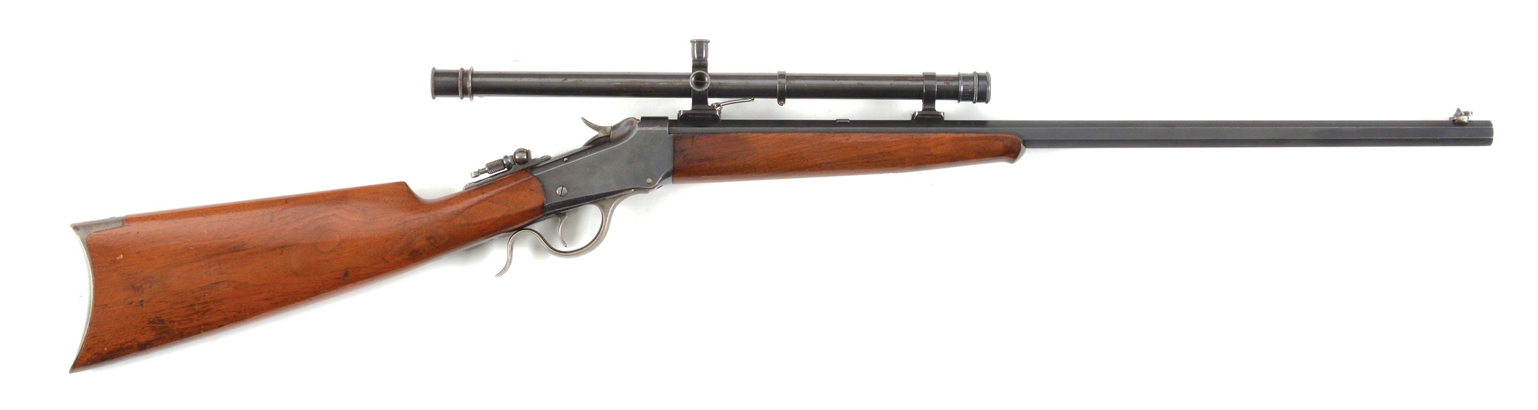 (C) WINCHESTER LOW WALL RIFLE WITH SCOPE.