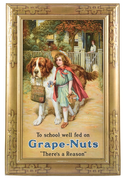 GRAPE NUTS SELF FRAMED TIN-LITHO ADVERTISING SIGN.
