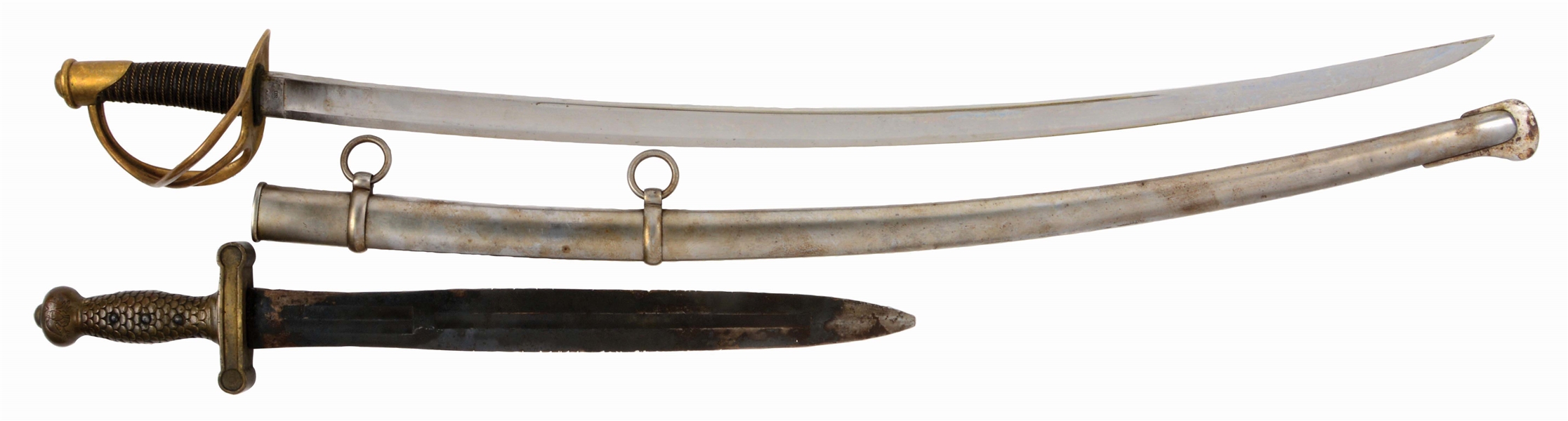 LOT OF TWO: AMES 1840 CAVALRY SABER TOGETHER WITH AN 1833 NAVAL SWORD.