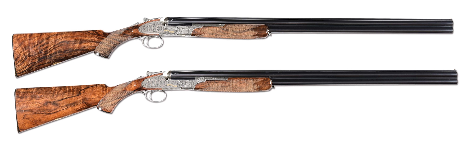 (M) CASED PAIR OF CHARLES BOSWELL PENDRAGON 20 BORE OVER UNDER SHOTGUNS.