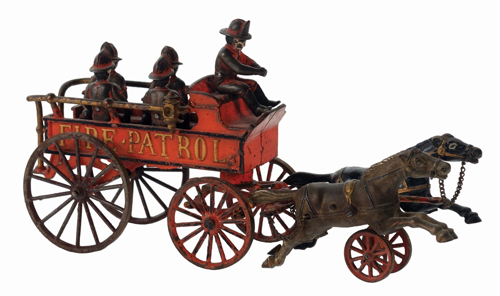 HUBLEY TWO HORSE CAST IRON FIRE PATROL.