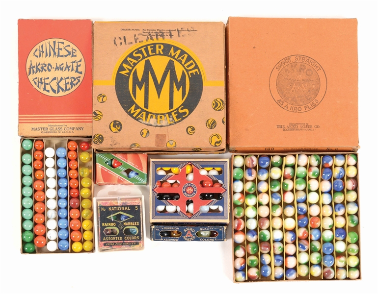 LARGE LOT OF ORIGINAL BOXED MARBLES.