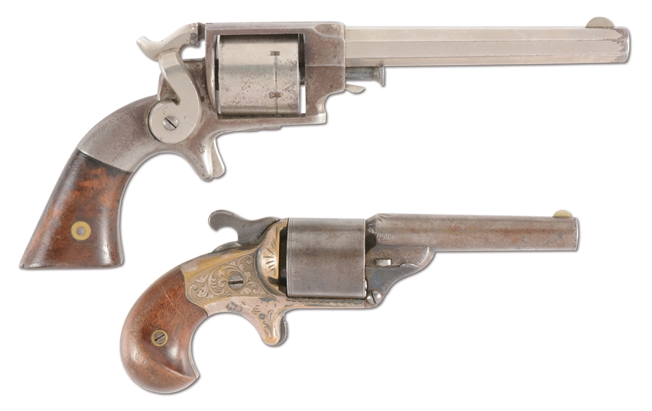 (A) LOT OF TWO: ETHAN ALLEN SIDE HAMMER .32 RF AND MOORE TEATFIRE REVOLVER.