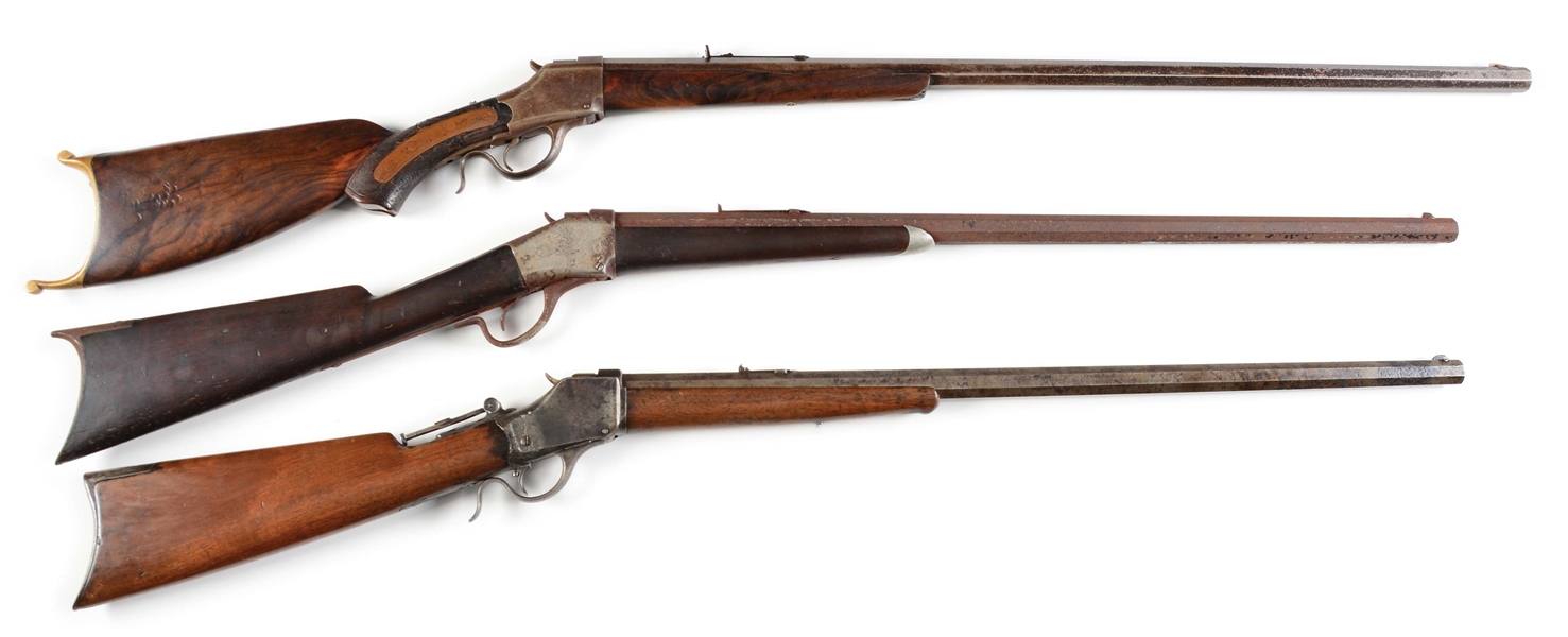 (A) LOT OF THREE: TWO BROWNING 1878 .40-70 SINGLE SHOT RIFLES AND .40-50 SINGLE SHOT RIFLE.