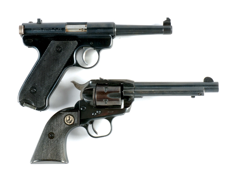 (C) LOT OF TWO: RUGER MODEL 22 .22 SEMI AUTOMATIC PISTOL AND RUGER SINGLE SIX .22 REVOLVER.