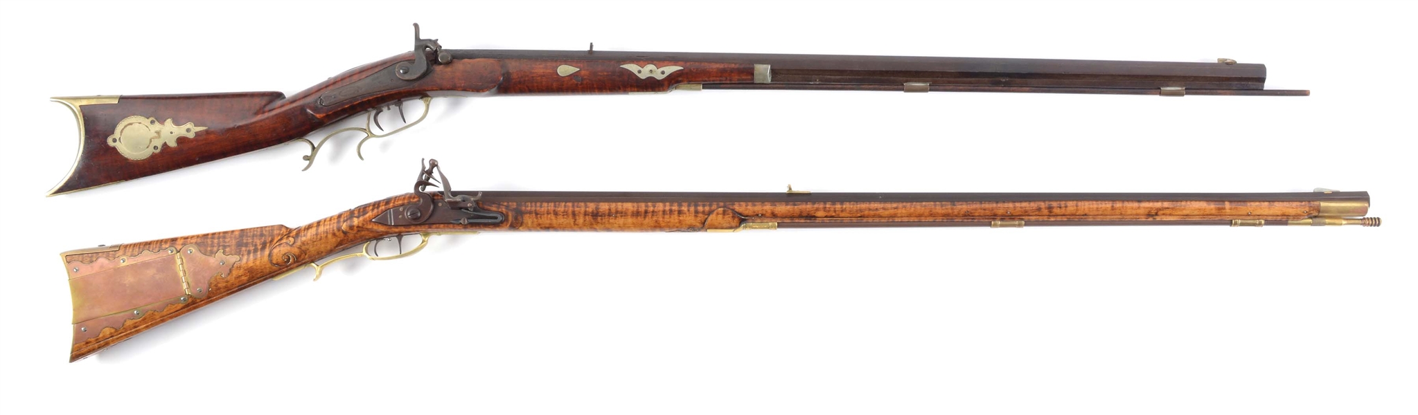 (A) LOT OF TWO: FISHER PERCUSSION .36 CALIBER LONG RIFLE AND CONTEMPORARY FLINTLOCK .50 CALIBER RIFLE.