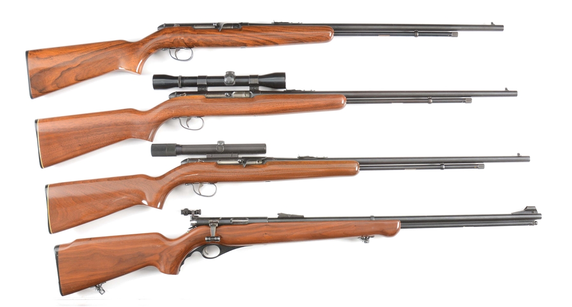 (C) LOT OF FOUR: REMINGTON AND MOSSBERG SEMI AUTOMATIC RIFLES, 2 WITH SCOPES.