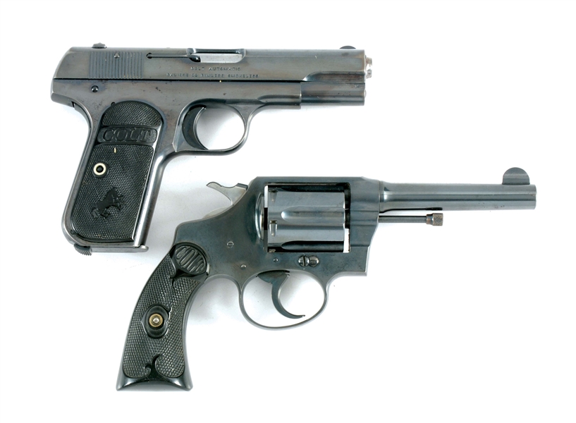 (C) LOT OF TWO: COLT MODEL 1903 .32 SEMI AUTOMATIC PISTOL AND COLT POLICE POSITIVE .38 REVOLVER.