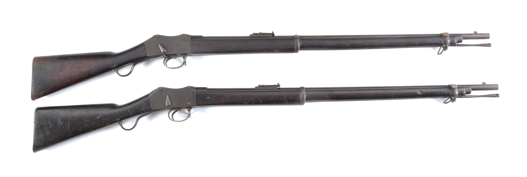 (A) LOT OF TWO: TWO ENFIELD MARTINI HENRY .577/450 LEVER ACTION RIFLES WITH BOXES.