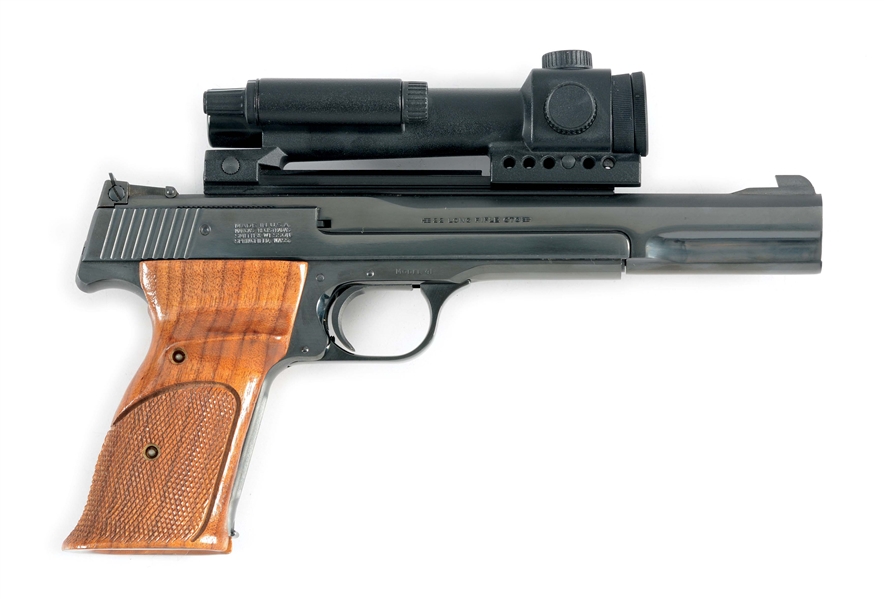 (M) SMITH AND WESSON 41 SEMI AUTOMATIC PISTOL WITH RED DOT SIGHT.