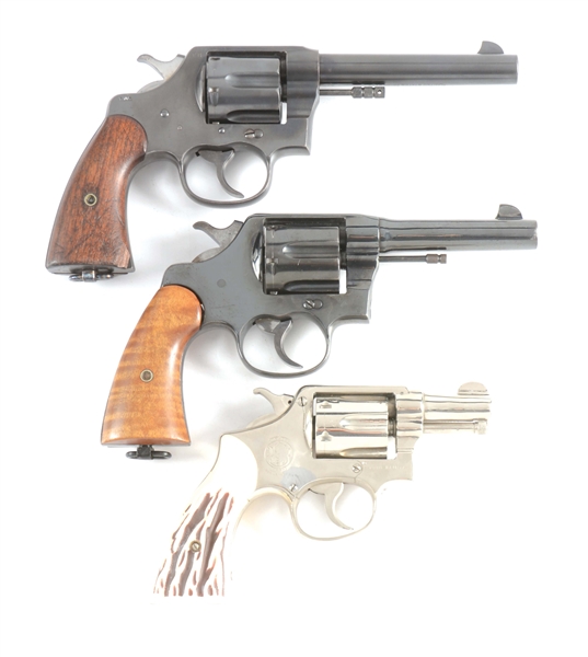 (C) LOT OF THREE REVOLVERS: COLT 1917 .45 ACP, COLT NEW SERVICE .45 COLT, AND SMITH & WESSON VICTORY .38 DOUBLE ACTION REVOLVERS.