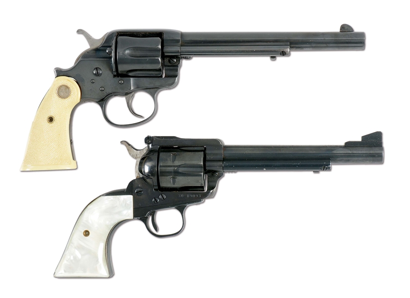 (M+A) LOT OF TWO: COLT 1878 NEW FRONTIER SIX SHOOTER .44-40 DOUBLE ACTION REVOLVER AND RUGER BLACKHAWK .357 SINGLE ACTION REVOLVER