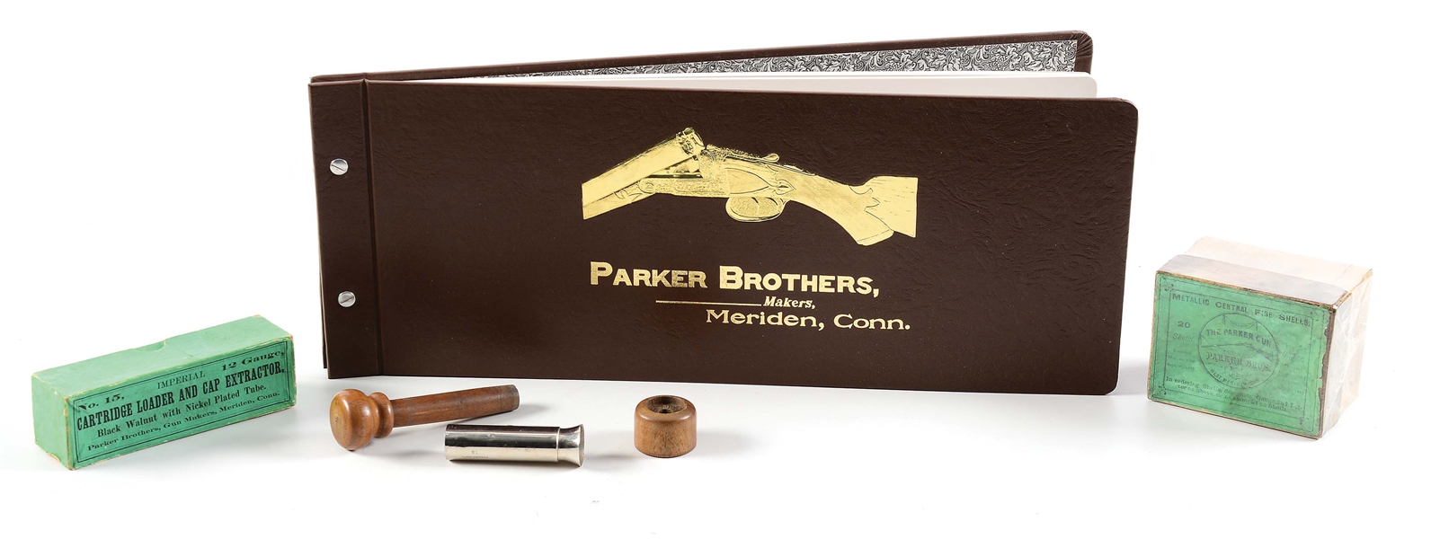 A PARKER BROS. COLLECTORS LOT INCLUDING AN INCREDIBLY RARE TWO PIECE PARKER SHELL BOX.