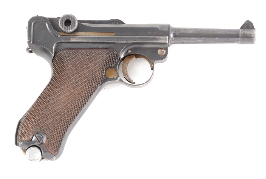 (C) 1936 MAUSER LUGER SEMI AUTOMATIC PISTOL WITH LEATHER HOLSTER 