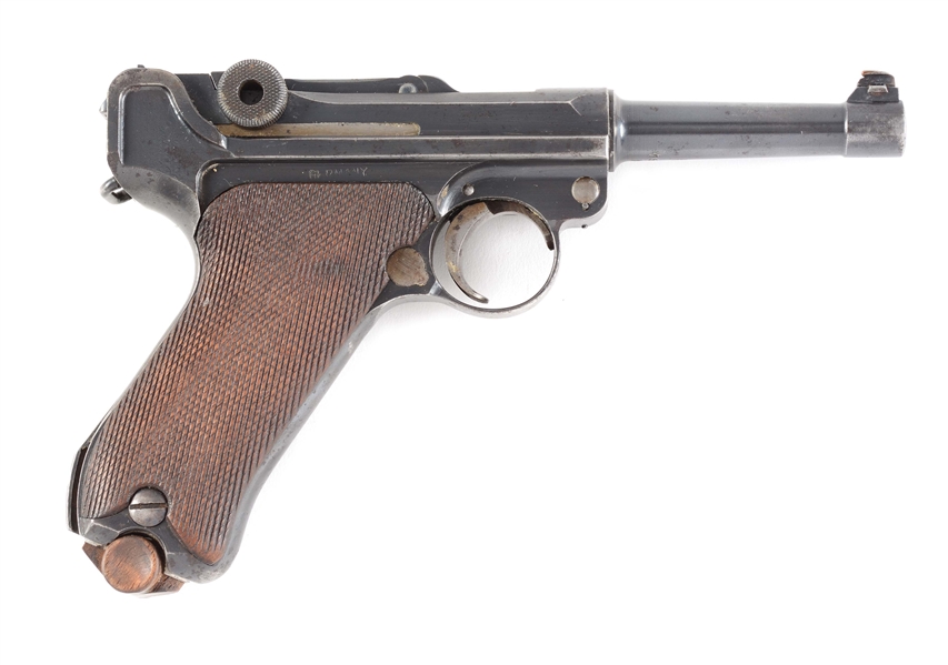 (C) DWM COMMERICIAL MODEL 1920 P.08 .30 LUGER SEMI AUTOMATIC PISTOL WITH PORTUGESE HOLSTER.