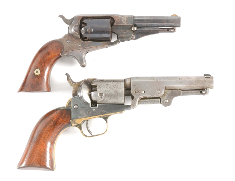 (A) LOT OF TWO: RARE SCALLOPED COLT 1849 POCKET AND REMINGTON NEW MODEL POCKET REVOLVERS.