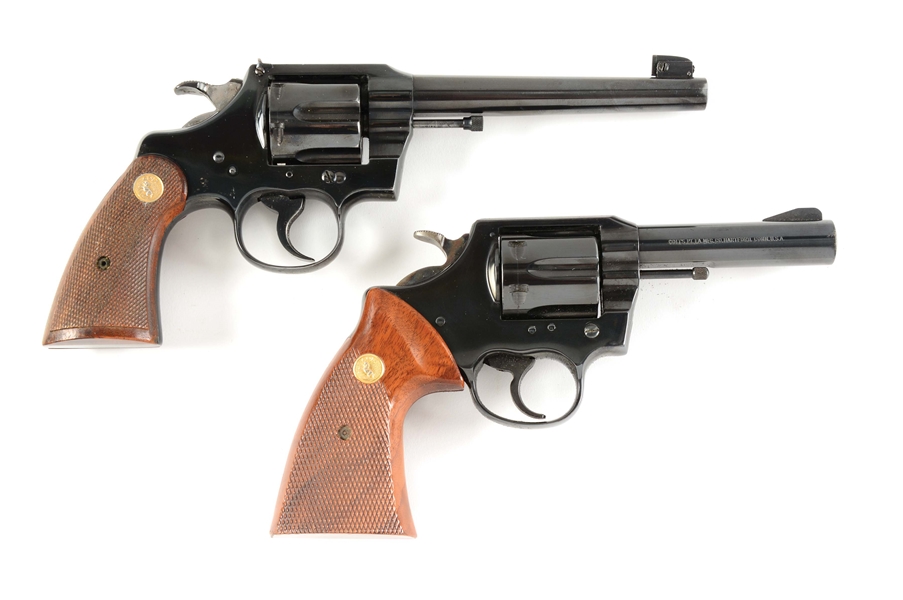 (M+C) LOT OF TWO COLT REVOLVERS: OFFICERS MODEL MATCH .38 SPECIAL AND LAWMAN MK III .357 MAGNUM.