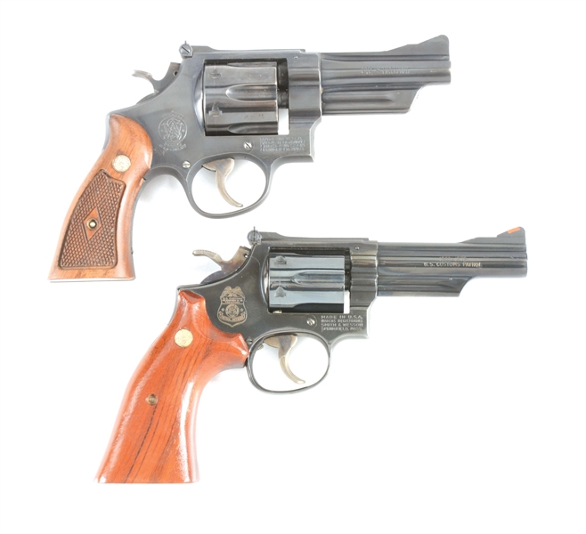 (M) LOT OF TWO SMITH & WESSON REVOLVERS: MODEL 28 HIGHWAY PATROLMAN .357 MAGNUM WITH BOX AND MODEL 19-4 .357 MAGNUM SPECIALLY MADE FOR US CUSTOMS WITH PRESENTATION CASE.