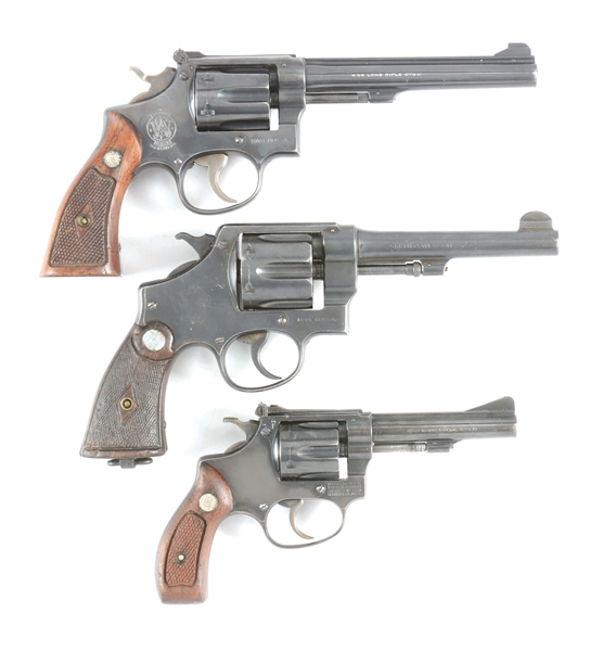 (C) LOT OF THREE: MODEL K22 MASTERPIECE .22 LR, M1917 .45 ACP, MODEL 1953 .22 LR SMITH & WESSON REVOLVERS.
