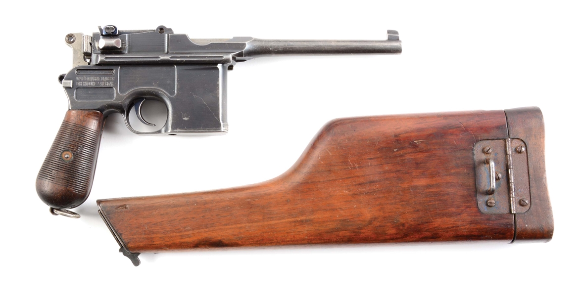 (C) MAUSER C96 BROOMHANDLE SEMI-AUTOMATIC PISTOL WITH SHOULDER STOCK.