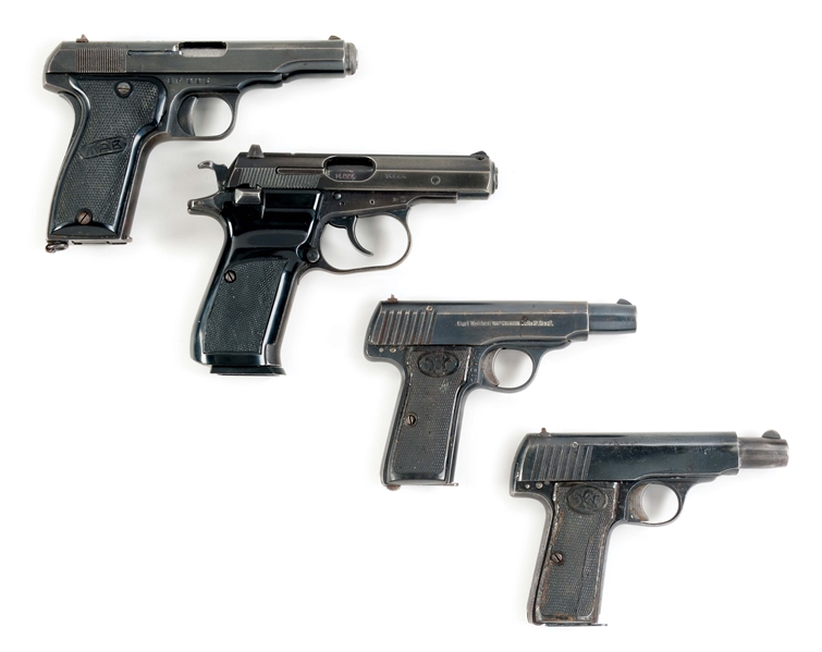 (C) LOT OF FOUR: FRENCH MAB, CZ MODEL 83, AND TWO WALTHER MODEL 4 SEMI AUTOMATIC PISTOLS.