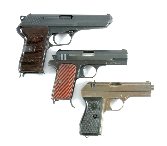 (C) LOT OF THREE: THREE CZ AND FEMARU SEMI AUTOMATIC PISTOLS.