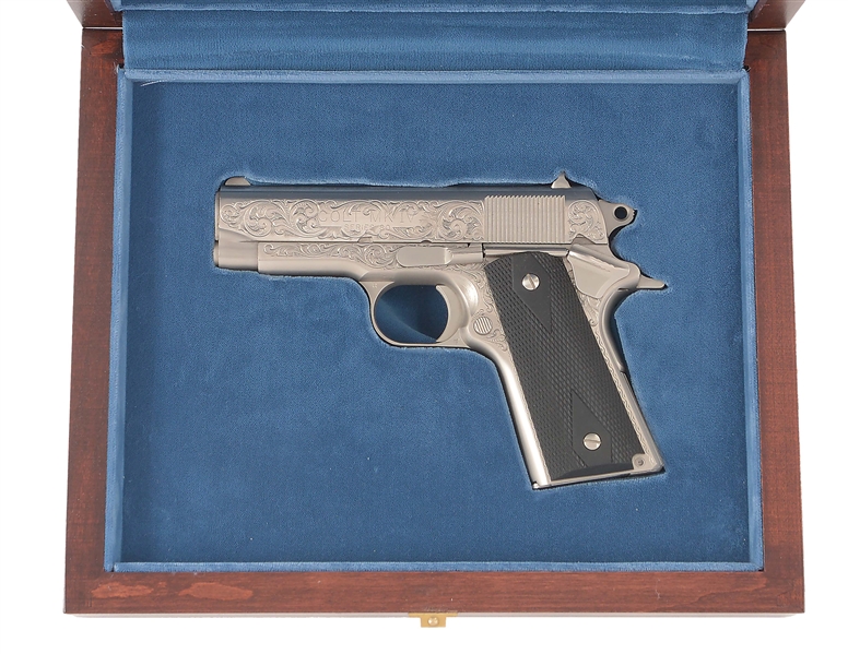 (M) CUSTOM ENGRAVED COLT OFFICERS .45 ACP PISTOL WITH CASE.