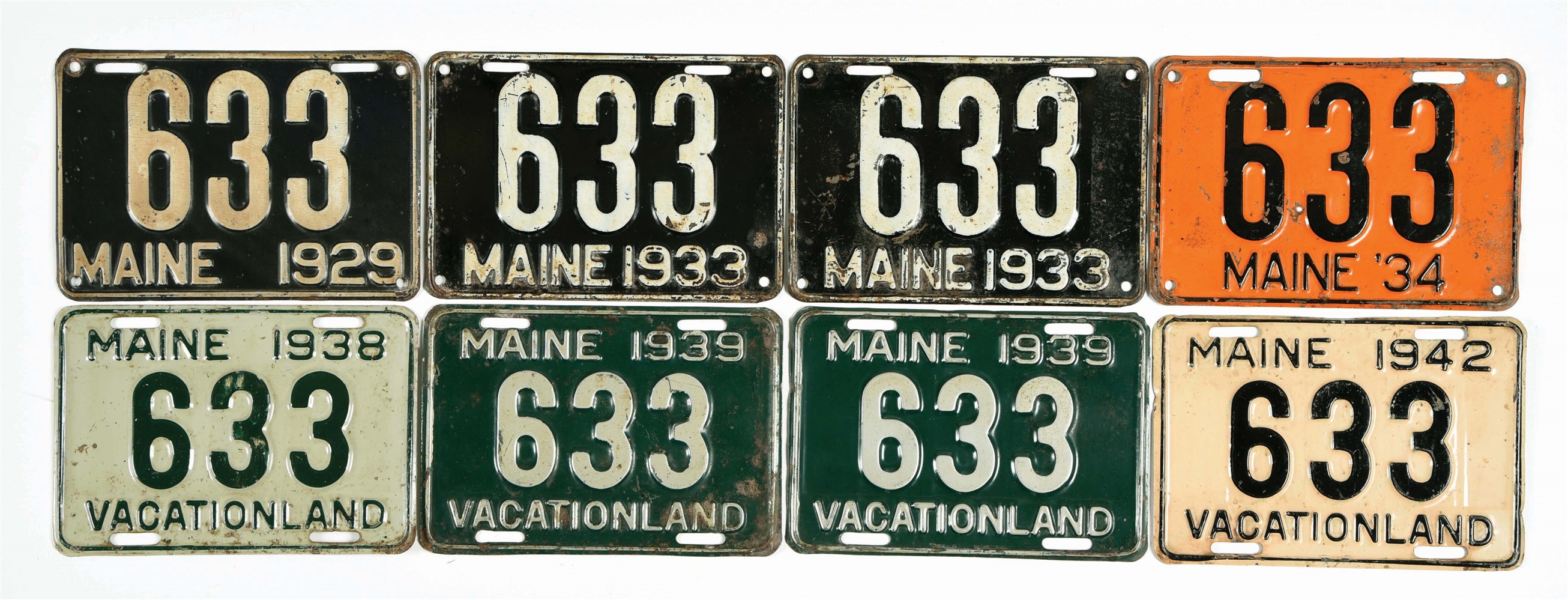 GROUPING OF 8 MAINE LICENSE PLATES.