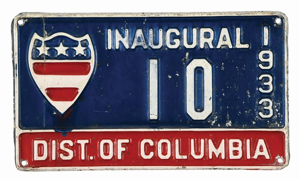 1933 INAUGURAL #10 LICENSE PLATE.